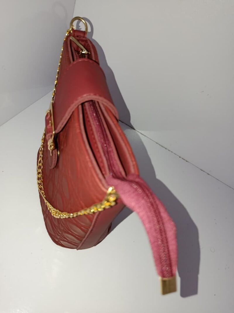 Trendy Maroon Quilted Crossbody Bag with Gold Chain & Buckle