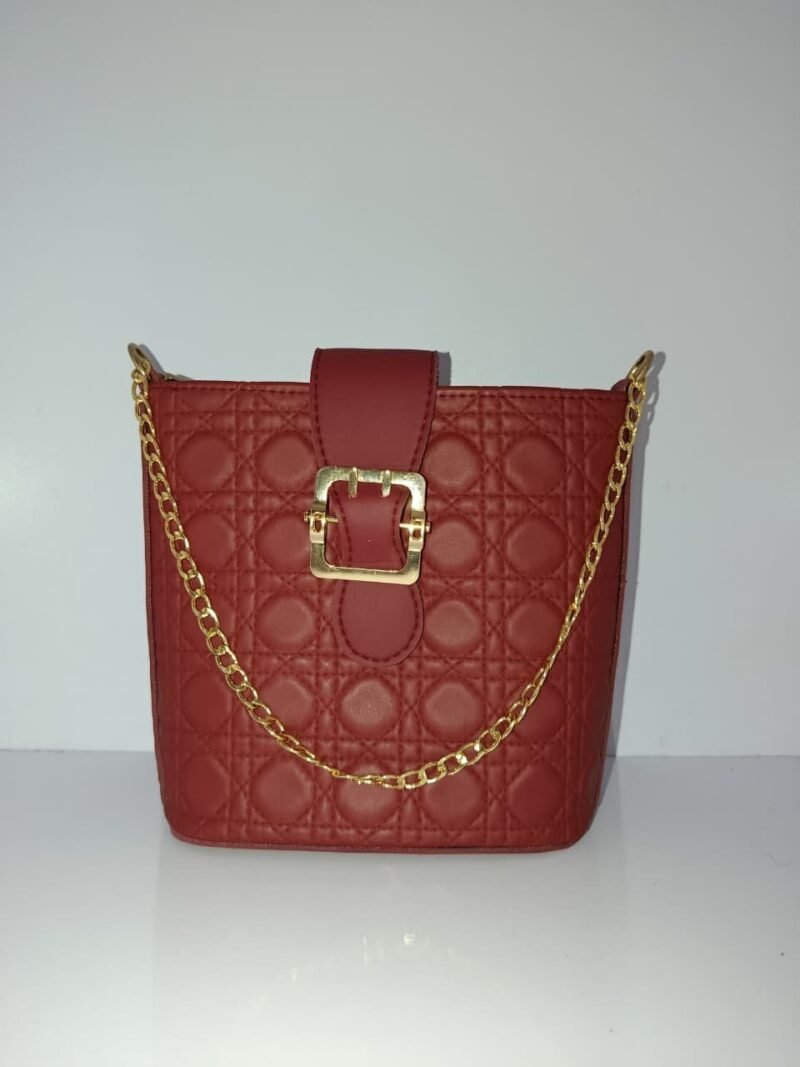 Trendy Maroon Quilted Crossbody Bag with Gold Chain & Buckle