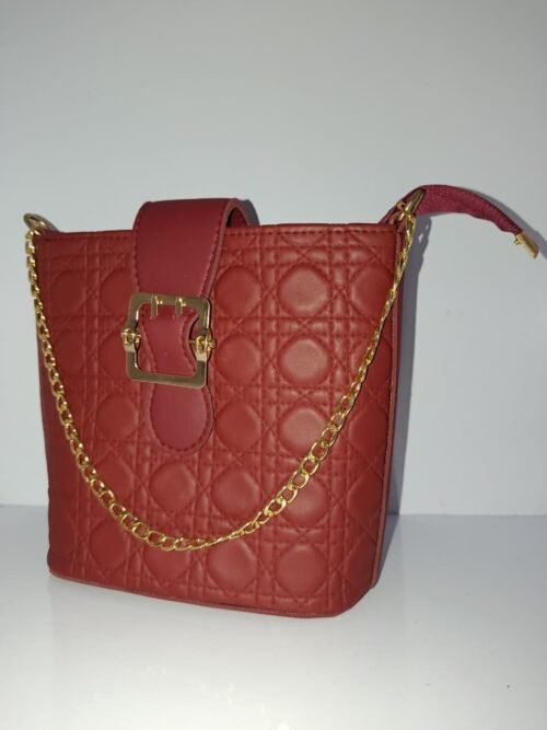 Trendy Maroon Quilted Crossbody Bag with Gold Chain & Buckle
