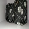 Black and White Leaf Print Canvas Tote Bag with Tassel