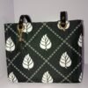 Black and White Leaf Print Canvas Tote Bag with Tassel
