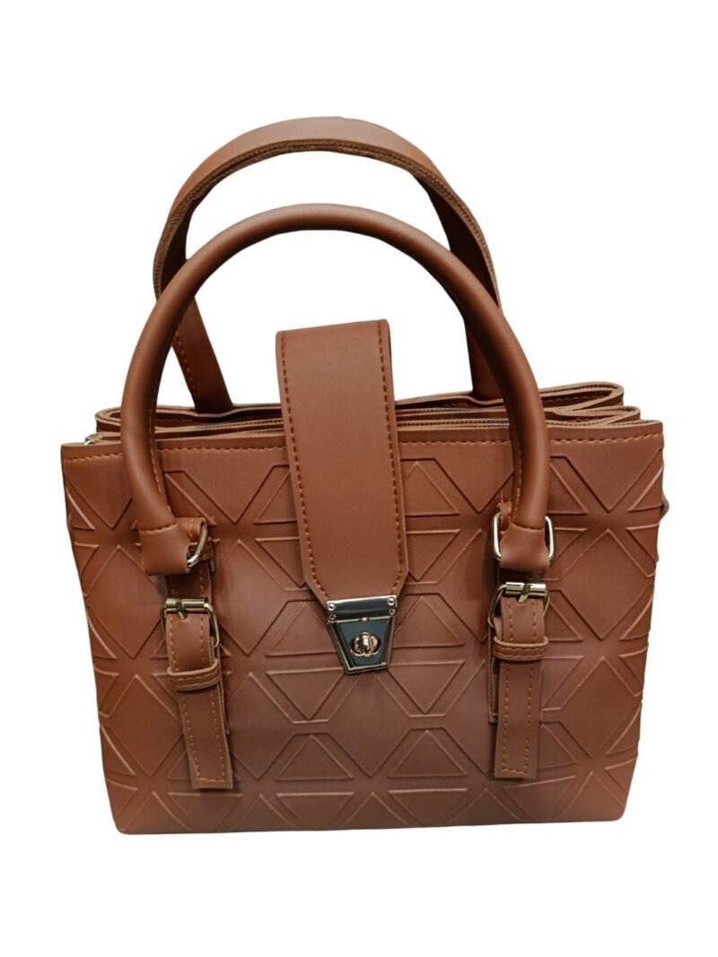 Brown Shoulder Bag with Geometric Pattern and Pouch