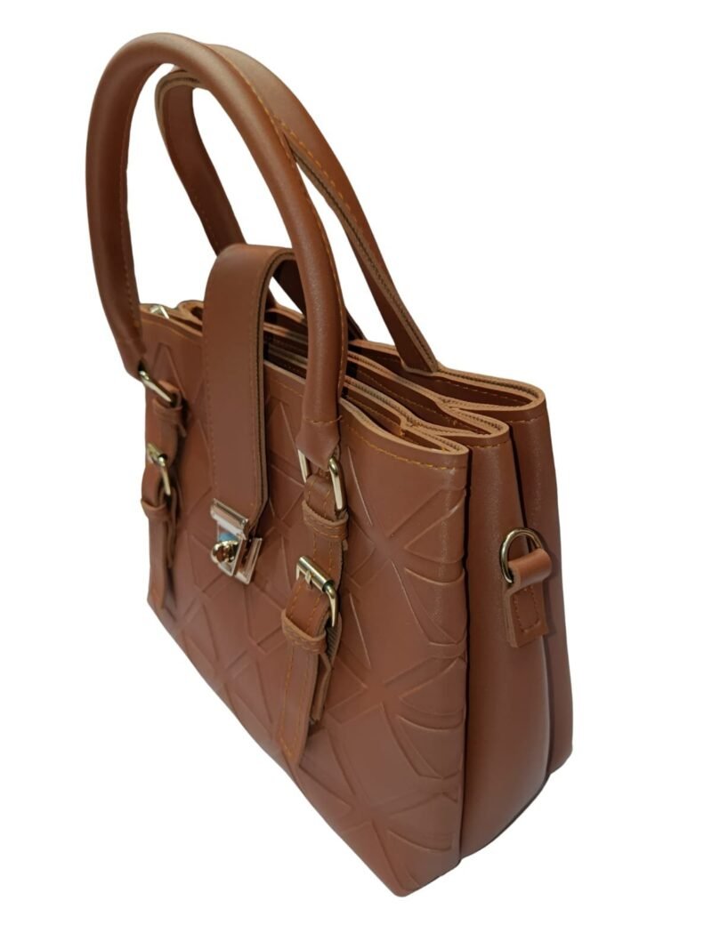 Brown Shoulder Bag with Geometric Pattern and Pouch