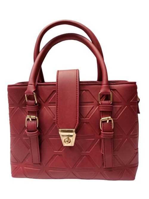 Maroon Shoulder Bag with Geometric Pattern and Pouch