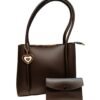 Brown Tote Bag with Heart Charm & Pouch