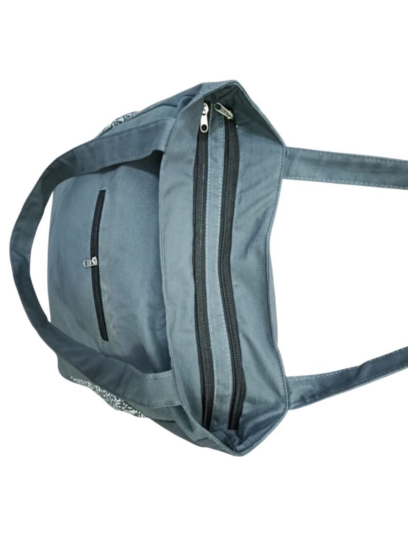 Grey Sequin Heart Tote Bag – Multi-Pocket Shoulder Bag