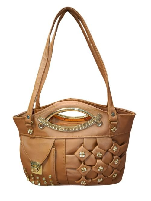 Brown Designer Handbag for Women – Stylish Shoulder & Hand Carry Bag with Golden Detailing