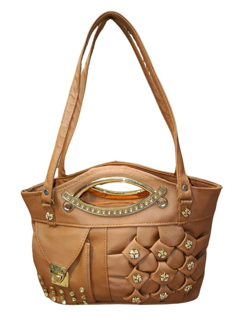 Brown Designer Handbag for Women – Stylish Shoulder & Hand Carry Bag with Golden Detailing