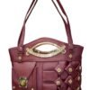 Maroon Designer Handbag for Women – Stylish Shoulder & Hand Carry Bag with Golden Detailing