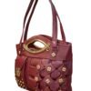 Maroon Designer Handbag for Women – Stylish Shoulder & Hand Carry Bag with Golden Detailing