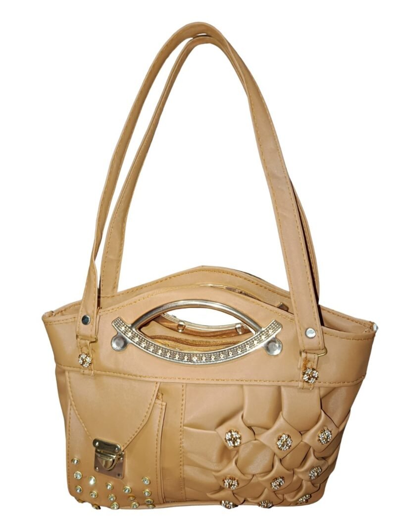 Camel Brown Designer Handbag for Women – Stylish Shoulder & Hand Carry Bag with Golden Detailing