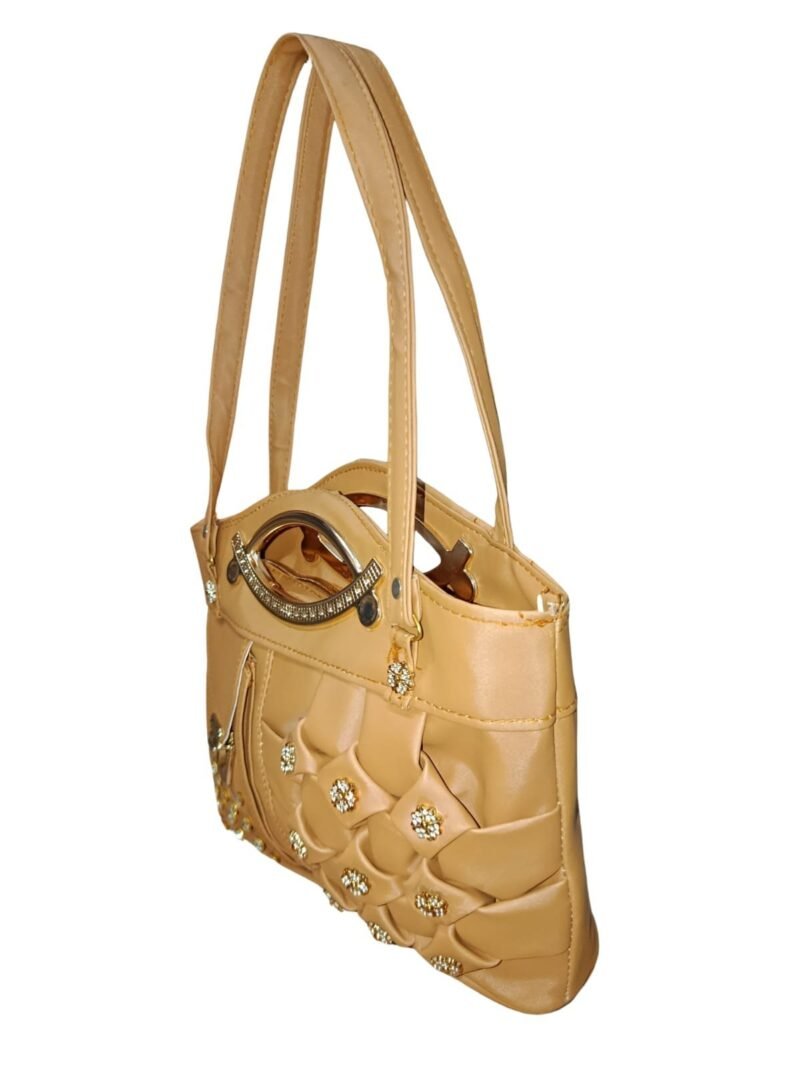 Camel Brown Designer Handbag for Women – Stylish Shoulder & Hand Carry Bag with Golden Detailing