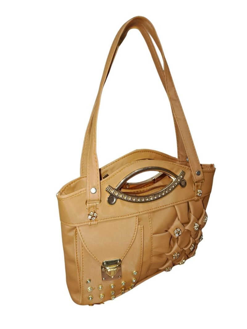 Camel Brown Designer Handbag for Women – Stylish Shoulder & Hand Carry Bag with Golden Detailing