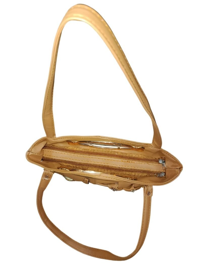Camel Brown Designer Handbag for Women – Stylish Shoulder & Hand Carry Bag with Golden Detailing