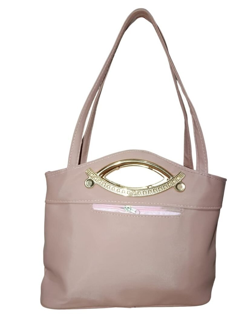 Tea-Pink Designer Handbag for Women – Stylish Shoulder & Hand Carry Bag with Golden Detailing