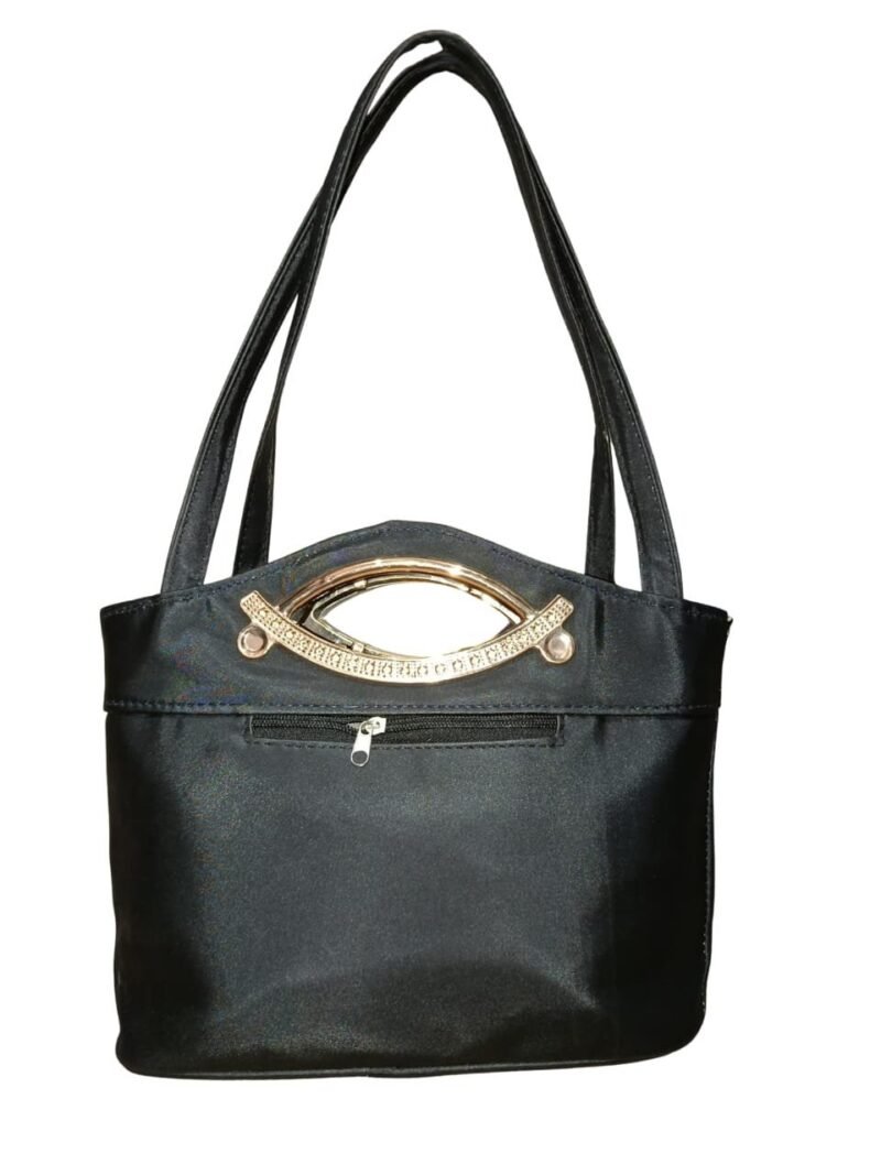 Black Designer Handbag for Women – Stylish Shoulder & Hand Carry Bag with Golden Detailing