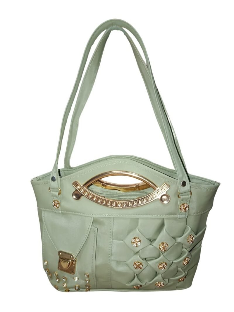 Mint Green Designer Handbag for Women – Stylish Shoulder & Hand Carry Bag with Golden Detailing