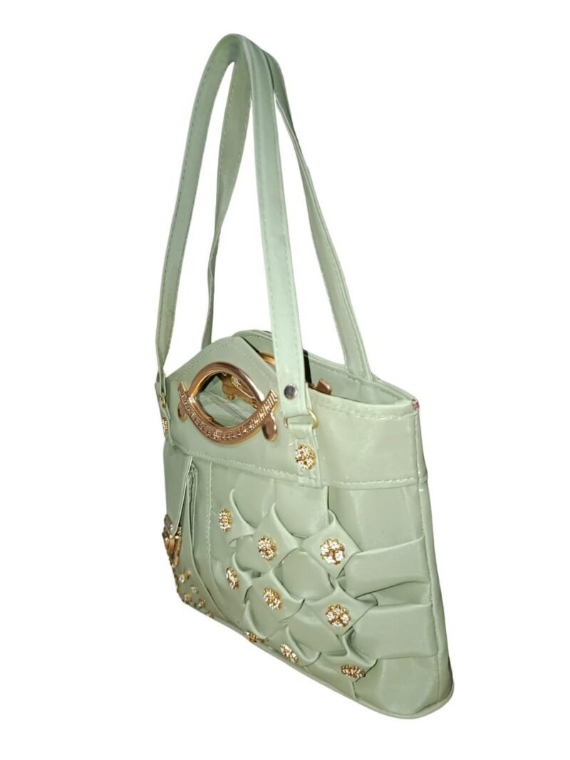 Mint Green Designer Handbag for Women – Stylish Shoulder & Hand Carry Bag with Golden Detailing