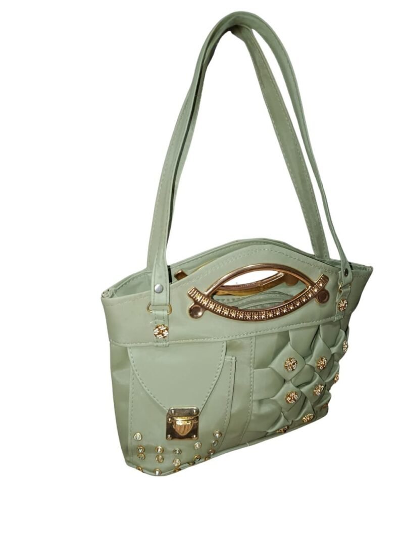 Mint Green Designer Handbag for Women – Stylish Shoulder & Hand Carry Bag with Golden Detailing
