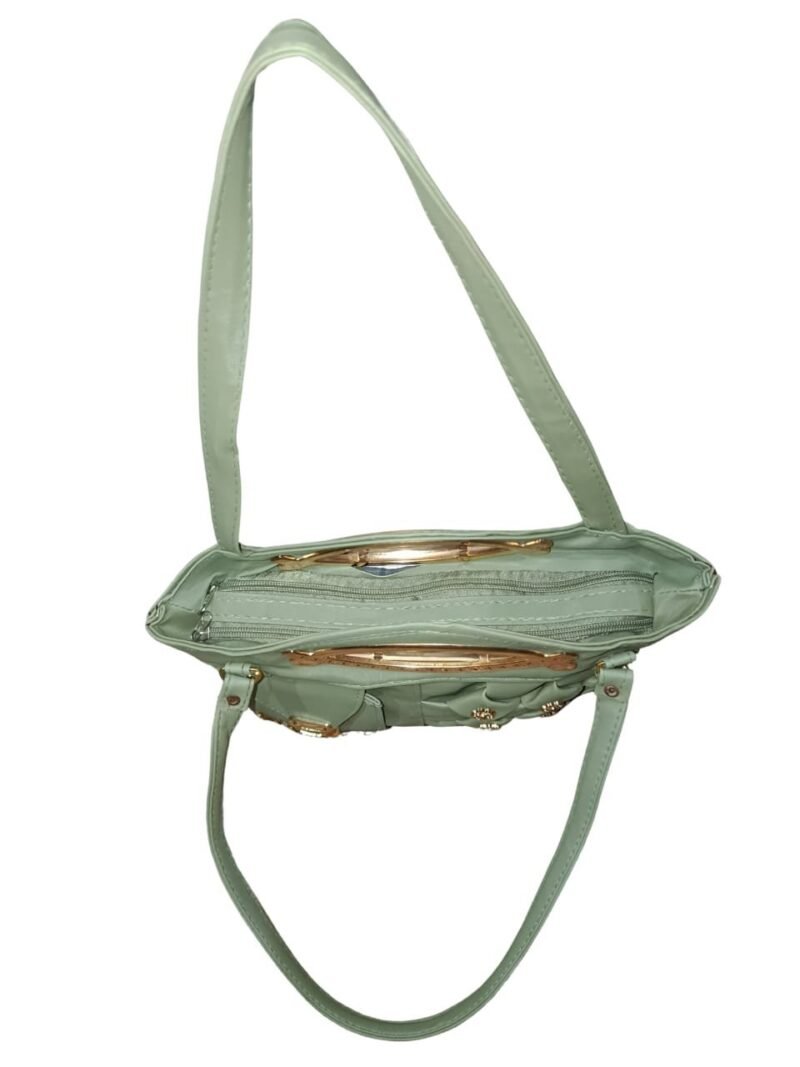 Mint Green Designer Handbag for Women – Stylish Shoulder & Hand Carry Bag with Golden Detailing