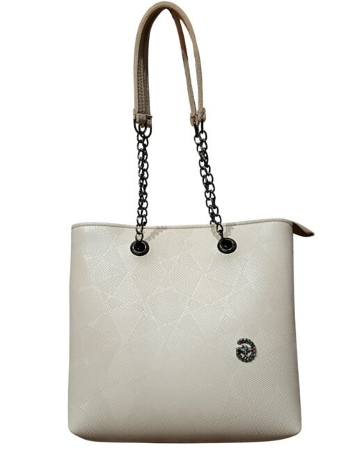Trendy Cream Tote Bag for Women – Stylish Shoulder Handbag with Chain Straps