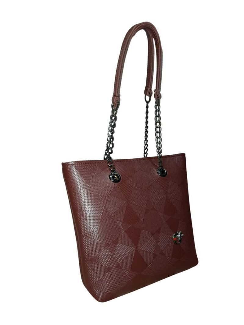 Trendy Dark Brown Tote Bag for Women – Stylish Shoulder Handbag with Chain Straps