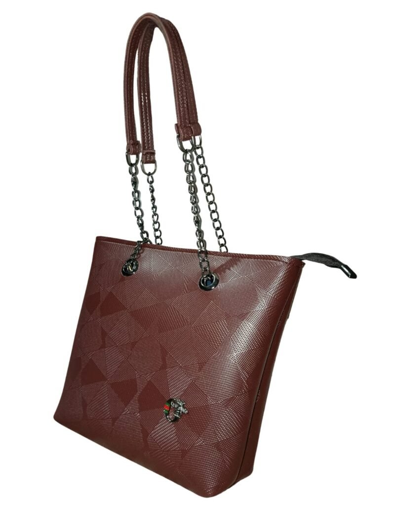 Trendy Dark Brown Tote Bag for Women – Stylish Shoulder Handbag with Chain Straps