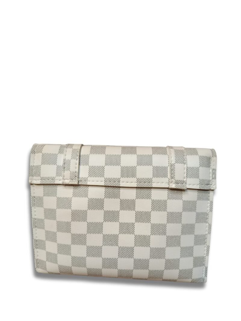 Checkered White Crossbody Bag for Women – 2 Compartment Shoulder Handbag with Gold Lock