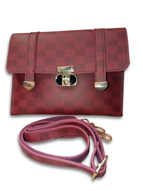 Checkered Red Crossbody Bag for Women – 2 Compartment Shoulder Handbag with Gold Lock