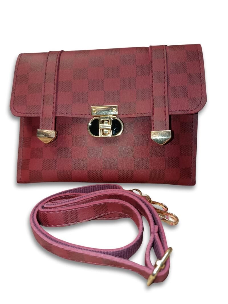 Checkered Red Crossbody Bag for Women – 2 Compartment Shoulder Handbag with Gold Lock