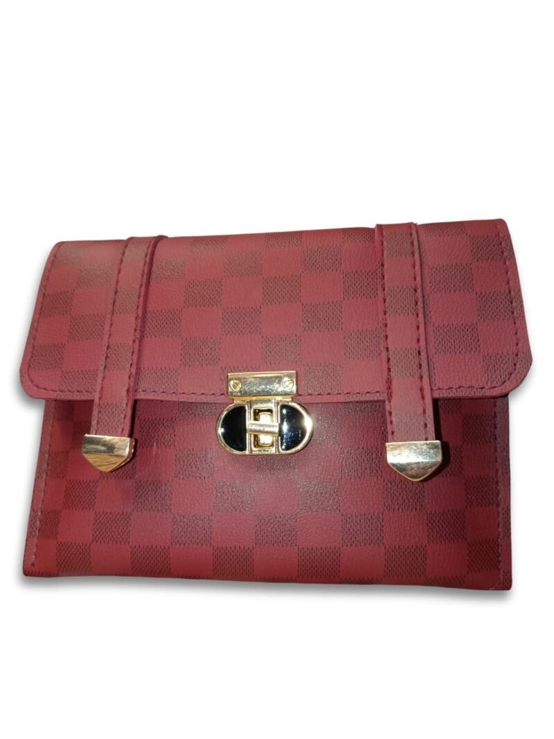 Checkered Red Crossbody Bag for Women – 2 Compartment Shoulder Handbag with Gold Lock