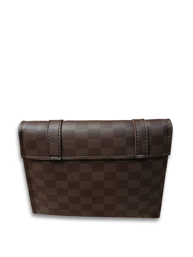 Checkered Brown Crossbody Bag for Women – 2 Compartment Shoulder Handbag with Gold Lock