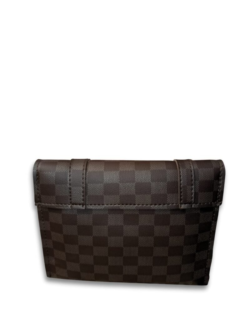 Checkered Brown Crossbody Bag for Women – 2 Compartment Shoulder Handbag with Gold Lock
