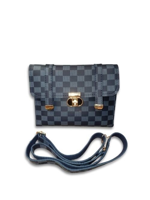 Checkered Grey Crossbody Bag for Women – 2 Compartment Shoulder Handbag with Gold Lock
