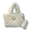 White Faux Fur Handbag for Women with Mini Pouch & Long Strap | Elegant Winter Soft Tote