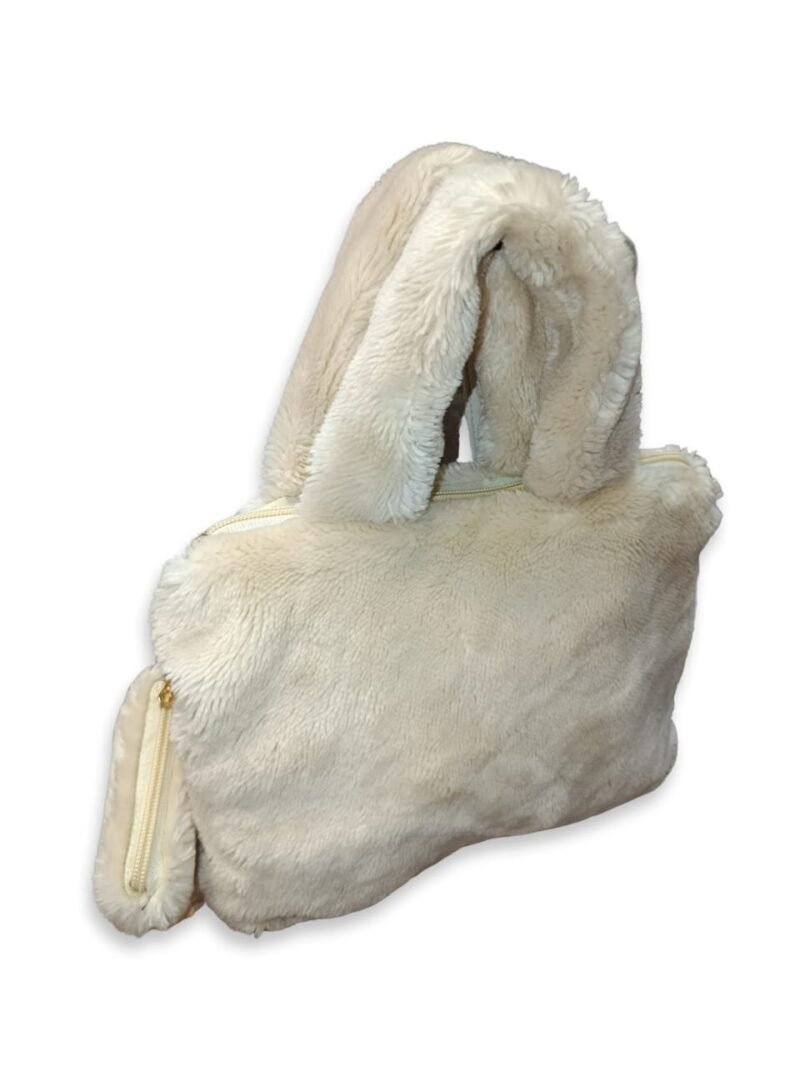 White Faux Fur Handbag for Women with Mini Pouch & Long Strap | Elegant Winter Soft Tote