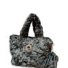 Grey Faux Fur Handbag for Women with Mini Pouch & Long Strap | Winter Soft Tote
