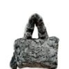 Grey Faux Fur Handbag for Women with Mini Pouch & Long Strap | Winter Soft Tote
