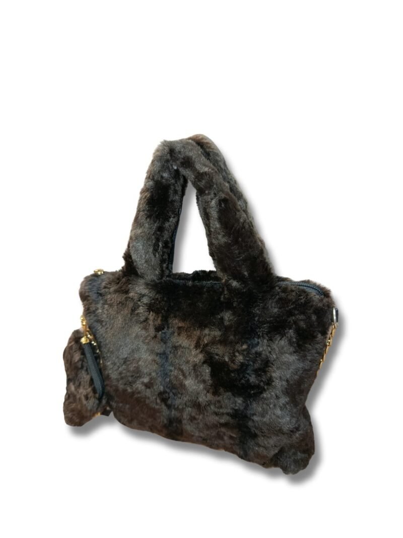 Brown Faux Fur Handbag for Women with Mini Pouch & Long Strap | Elegant Winter Soft Tote