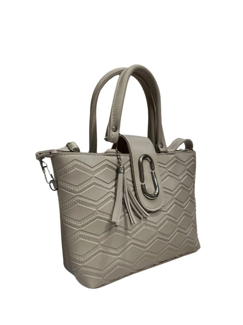 Grey Handbag for Women – Stylish Shoulder & Crossbody Bag with Tassel Charm