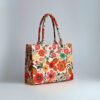 Bold White Multicolour Floral Pop Print- Trendy Printed Canvas Tote Bag – Stylish Everyday Carry Bag