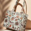 White Multicolour Floral Pop Print- Trendy Printed Canvas Tote Bag – Stylish Everyday Carry Bag