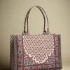 Classic Red & Beige Block Print Pattern- Trendy Printed Canvas Tote Bag – Stylish Everyday Carry Bag
