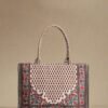 Classic Red & Beige Block Print Pattern- Trendy Printed Canvas Tote Bag – Stylish Everyday Carry Bag