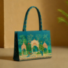 Elegant Teal Green Mughal Garden Print- Trendy Printed Canvas Tote Bag – Stylish Everyday Carry Bag