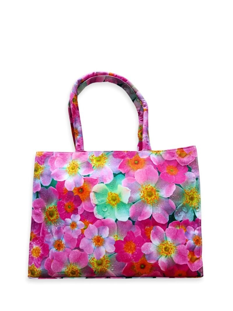 Vibrant Pink Floral Print - Trendy Printed Canvas Tote Bag – Stylish Everyday Carry Bag