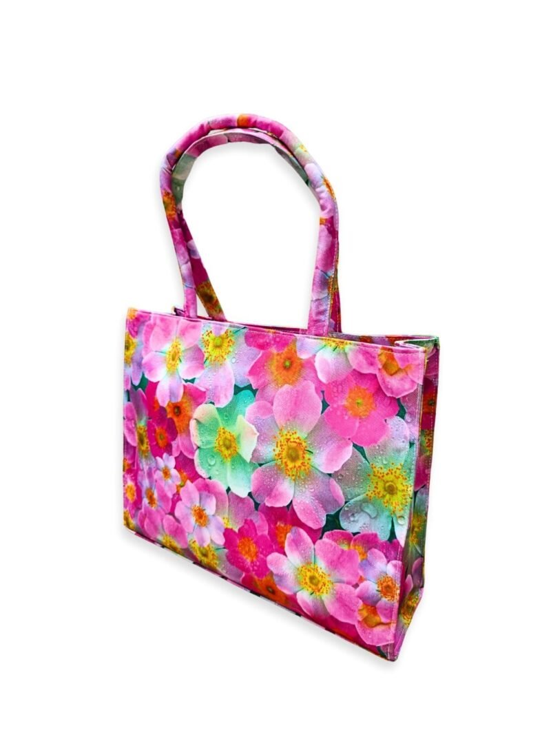 Vibrant Pink Floral Print - Trendy Printed Canvas Tote Bag – Stylish Everyday Carry Bag