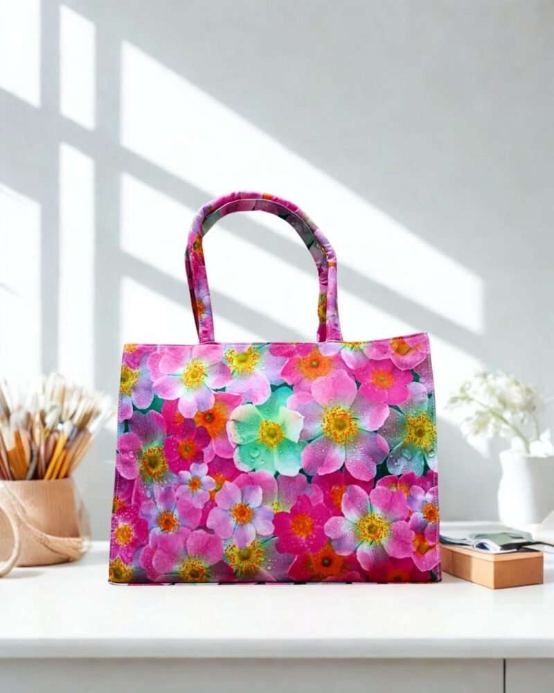 Vibrant Pink Floral Print - Trendy Printed Canvas Tote Bag – Stylish Everyday Carry Bag