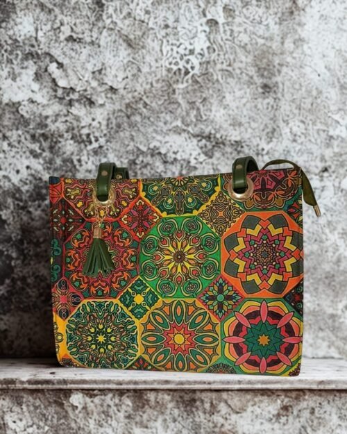 Canvas Mandala Print Tote Bag with Tassel Charm