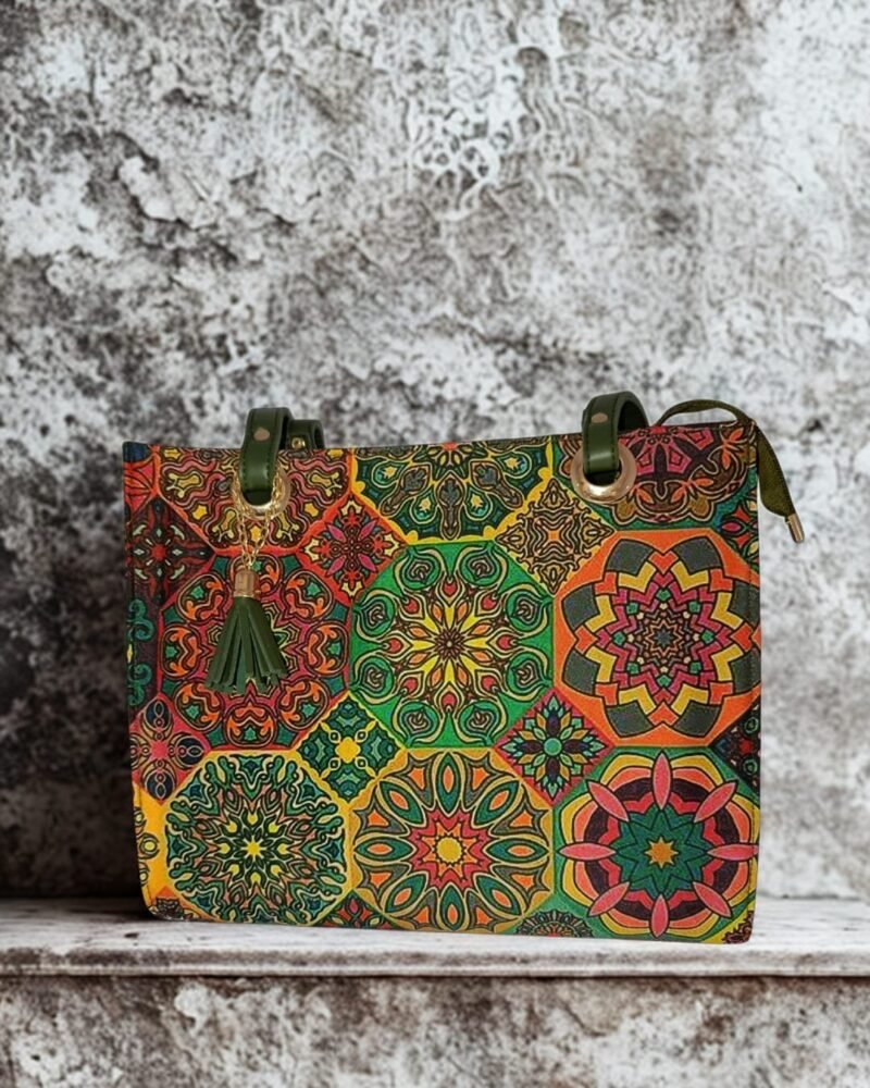 Canvas Mandala Print Tote Bag with Tassel Charm